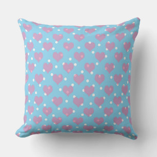 Pink hearts and white polka dots throw pillow