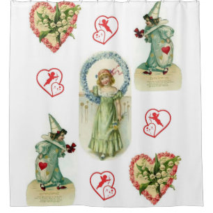 pink hearts angel valentines showercurtain