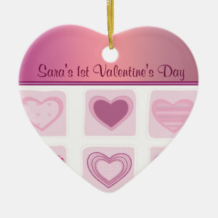 Pink Hearts Babys First Valentines Day Photo Ceramic Ornament