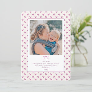 Pink, hearts background, mother's Day photo card,  Invitation
