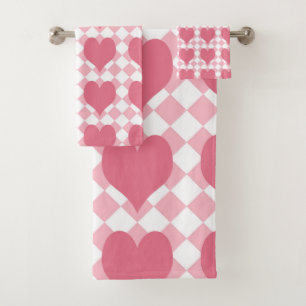 Pink Hearts Bath Towel Set