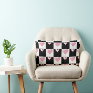 pink hearts, black hearts, throw pillow, heart pat lumbar pillow