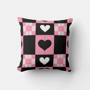 pink hearts, black hearts, throw pillow, heart pat pillow
