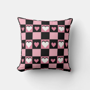 pink hearts, black hearts, throw pillow, heart pat pillow