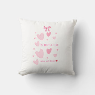 Pink Hearts Bow Coquette Throw Pillow — Doing Girl