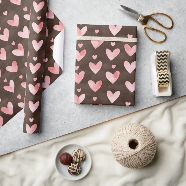 Pink Hearts Brown Cocoa Birthday Wrapping Paper (Crafts)