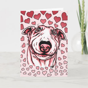 Pink Hearts Bull Terrier Valentine's Day Holiday Card