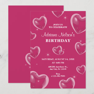 Pink Hearts bulle anniversaire Invitation
