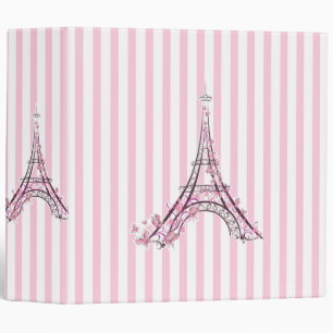 Pink Hearts & Butterflies Paris Eiffel Tower Girls Binder
