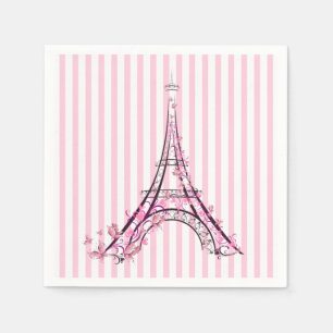 Pink Hearts & Butterflies Paris Eiffel Tower Party Napkin