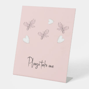 Pink Hearts & Butterflies Please Take One Pedestal Sign