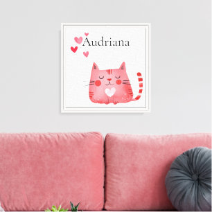 Pink Hearts Cat Canvas Print