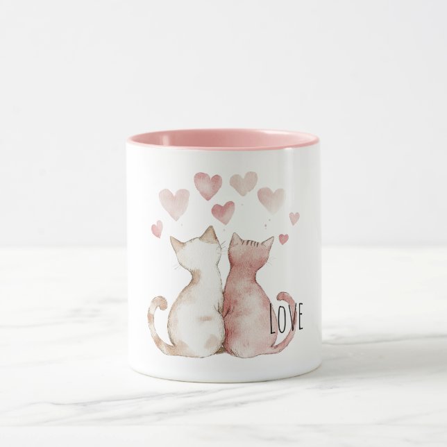 Pink Hearts Cat Love Mug (Center)