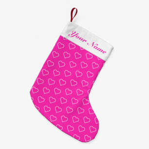 Pink Hearts Christmas Stocking with Custom Name