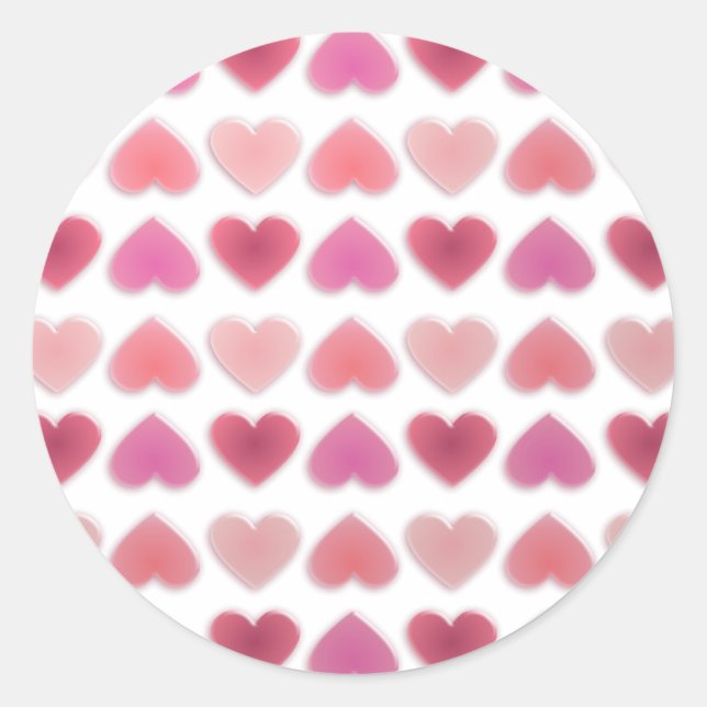 pink hearts classic round sticker (Front)