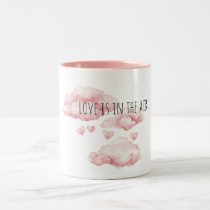 Pink Hearts Clouds Love is in the air Two-Tone Coffee Mug