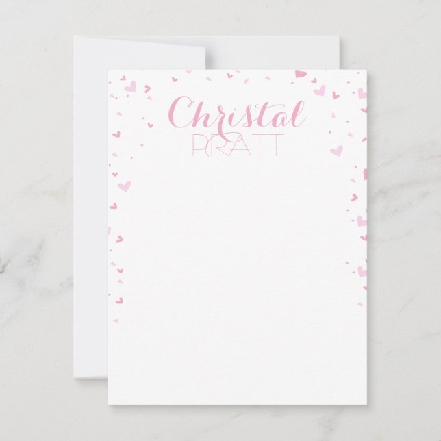 Pink Hearts Confetti Personalized Stationery Invitation (Front)