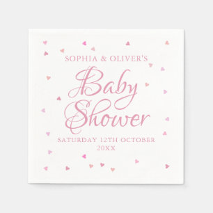 Pink hearts couples baby shower napkin