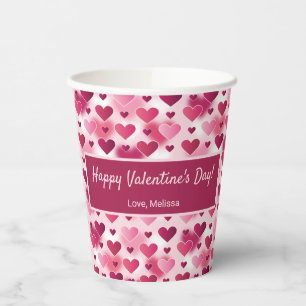 Pink Hearts & Custom Text - Valentine's Day Theme Paper Cups