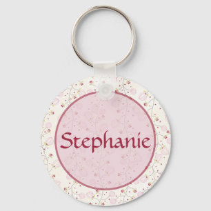 Pink Hearts  Customizable Name Button Keychain