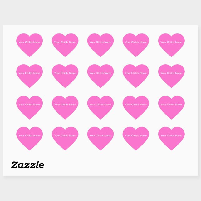 Pink Hearts Customized Name Stickers (Sheet)