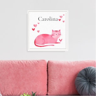 Pink Hearts Cute Cat Canvas Print