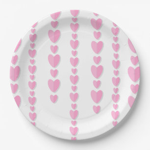 Pink Hearts Cute Valentine's  Paper Plate