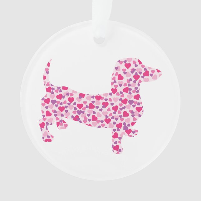 Pink Hearts Dachshund Ornament (Front)