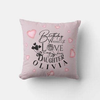 Pink Hearts Daughter Birthday Text Design Throw Pillow