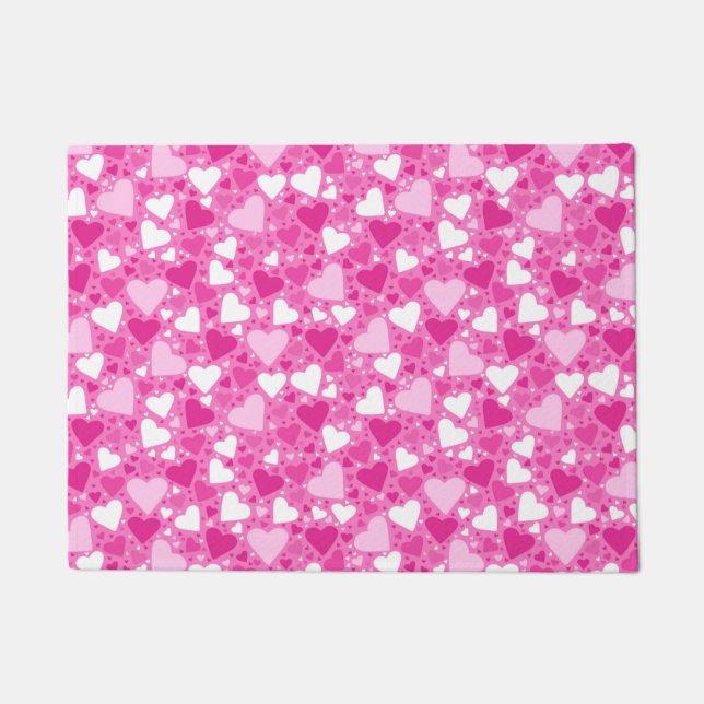 Pink Hearts Design for Breast Cancer Awareness Doormat (Front)