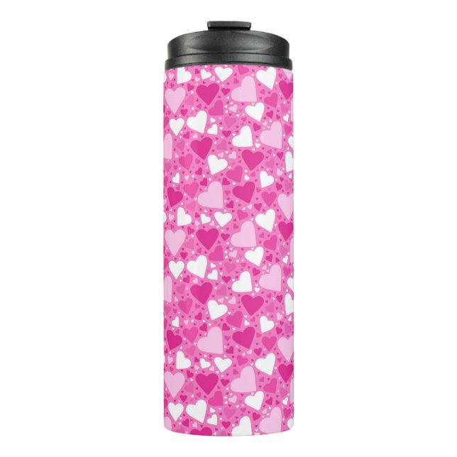 Pink Hearts Design for Breast Cancer Awareness Thermal Tumbler (Front)