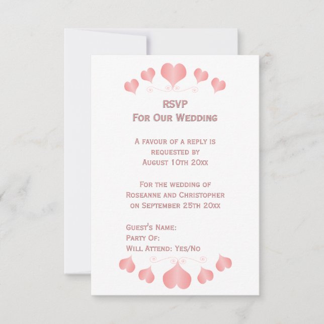 Pink Hearts Design Wedding RSVP Card (Front)