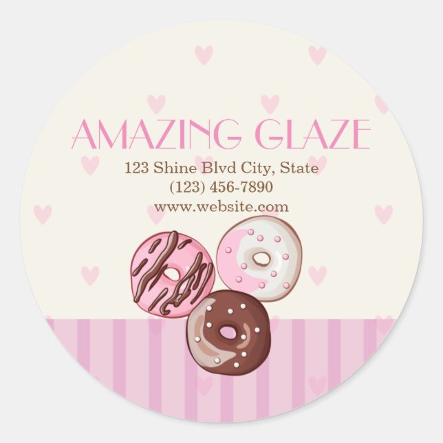 Pink Hearts Donut Shop Boulangerie Sticker Étiquet (Devant)