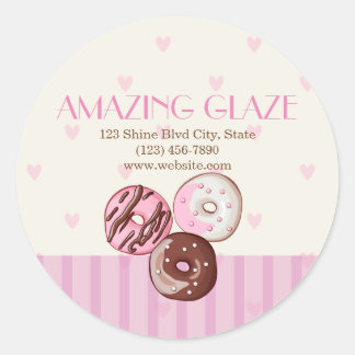 Pink Hearts Doughnut Shop Bakery Sticker Label CUT