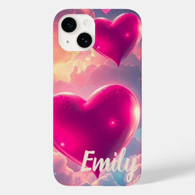 Pink Hearts Floating Golden Skies  Case-Mate iPhone Case (Back)