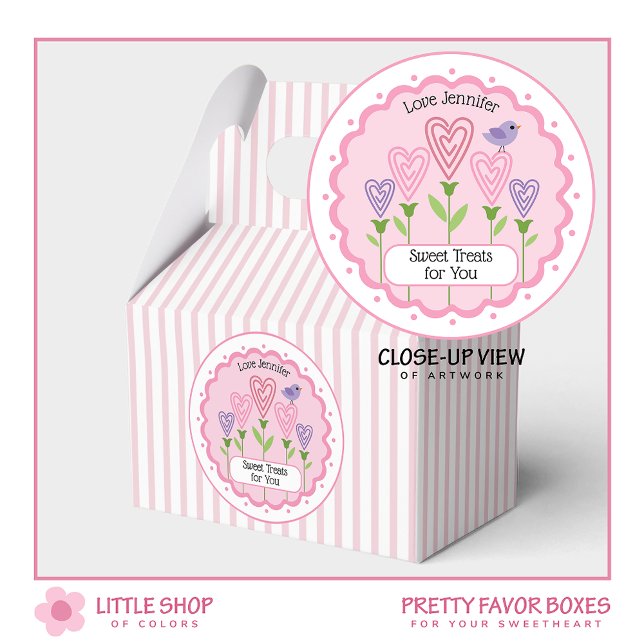 Pink Hearts Floral Stripes Valentine Favor Box (Creator Uploaded)