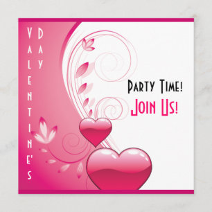 Pink hearts, flowers and swirls Valentine's Day Invitation