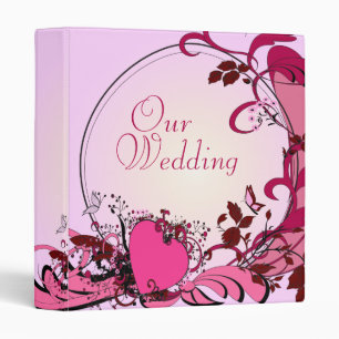 Pink Hearts & Flowers Wedding Photo Album Binder