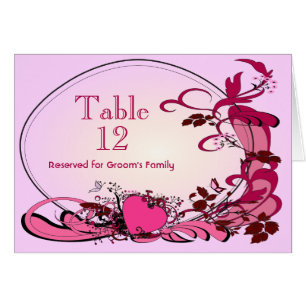 Pink Hearts & Flowers Wedding Table Number
