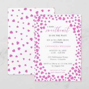 Pink Hearts Frame A litle Sweetheart Baby Shower Invitation
