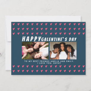 Pink Hearts Galentine`s Day Friends 2 Photo Holiday Card