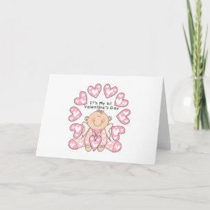 Pink Hearts Girl 1st Valentine's Day Tshirts Holiday Card