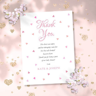 Pink Hearts Girl Baby Shower Thank You Poem Card