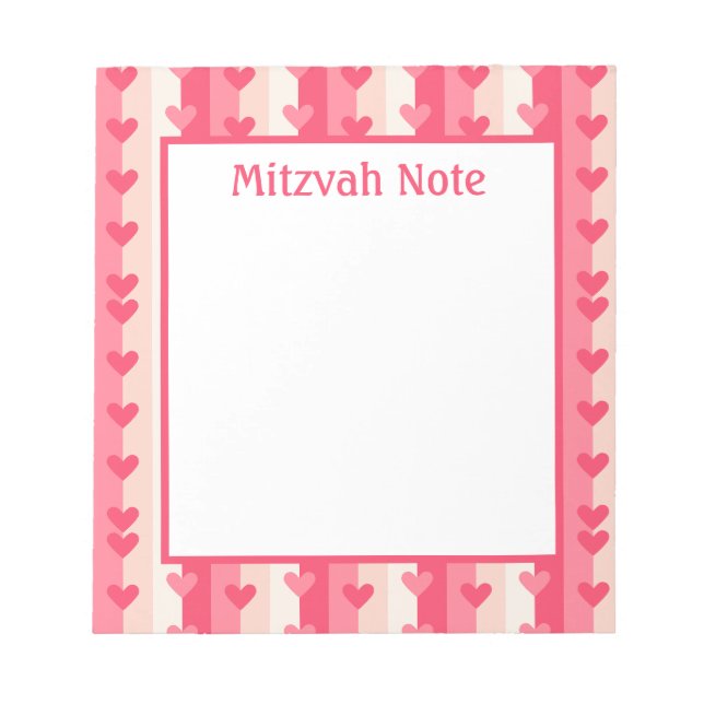 Pink Hearts Girls Mitzvah Notes Bloc-notes (Devant)