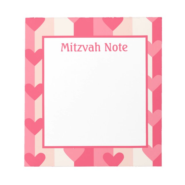 Pink Hearts Girls Mitzvah Notes Notepad (Front)