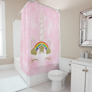 Pink Hearts Gold Rainbow Star Unicorn Horn Face