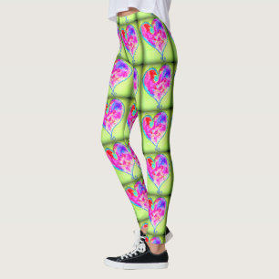 pink hearts green leggings
