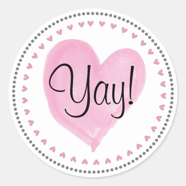 Pink Hearts Happy Mail Yay Classic Round Sticker (Front)