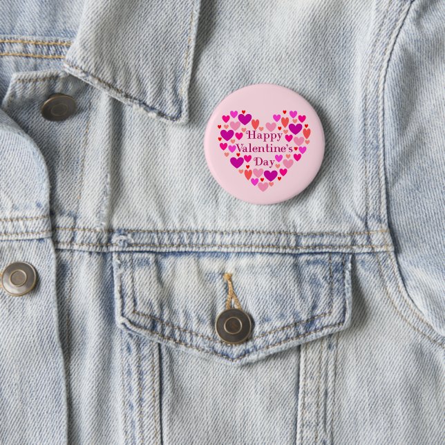 Pink Hearts Happy Valentines Day 2 Inch Round Button (In Situ)