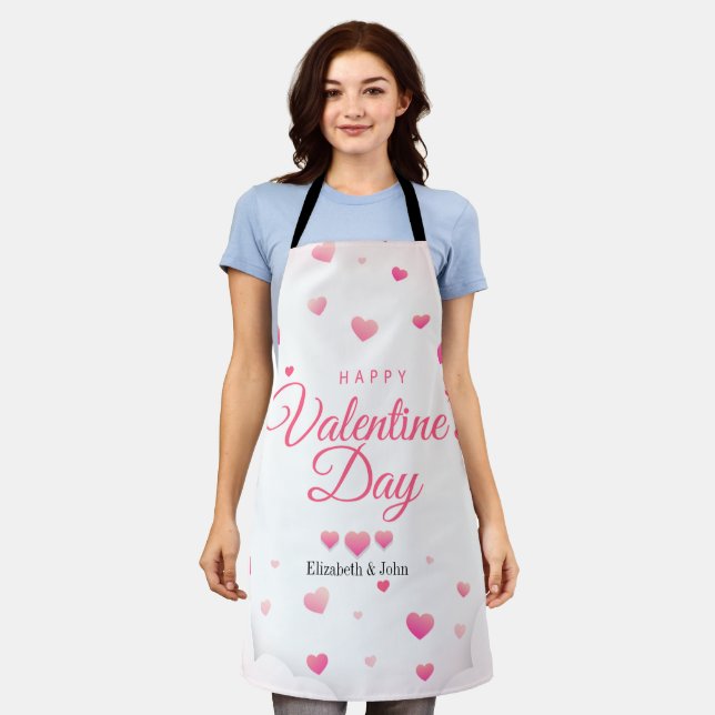 Pink Hearts Happy Valentine's Day     Apron (Worn)
